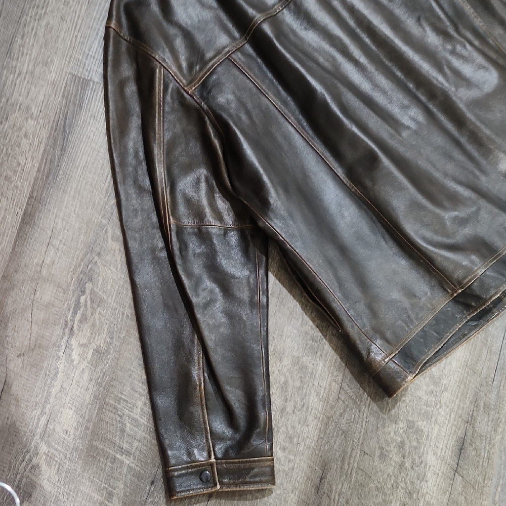 XXL Men's Dark Brown Leather Bomber Jacket - Picture 8 of 16